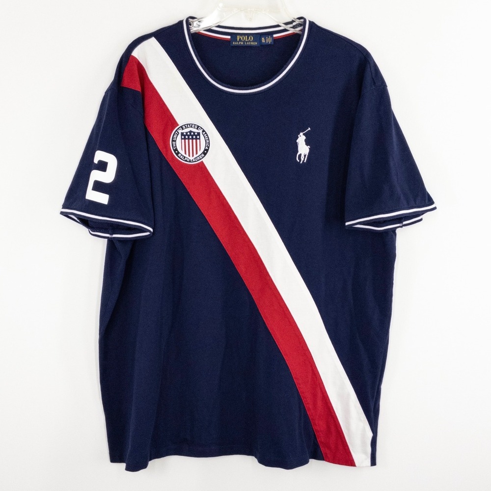 Polo Ralph Lauren USA Number 2 Graphic T-Shirt Men's XL Navy Red White Cotton